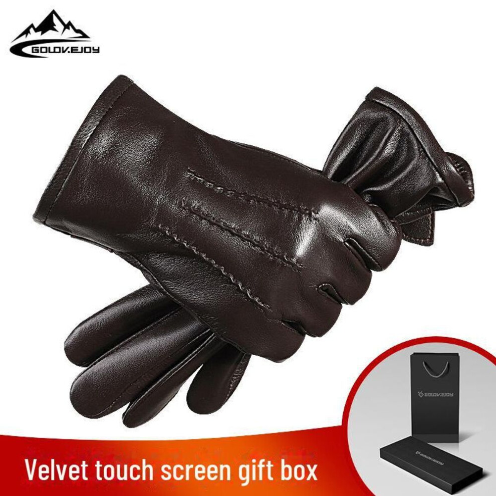 (coffee, DP21 Arctic Velvet, L) Men's Genuine Leather Gloves: Warm, Velvet-lined, Windproof, Waterproof, Touchscreen, Sheepskin, Ideal For Riding And Driving - Dp20