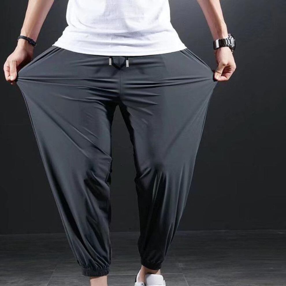 (grey, XL) Summer Oversized Sports Pants For Men Ice Silk Long Pants With Added Fat And Oversized Slim Quick Drying Casual Pants For Men