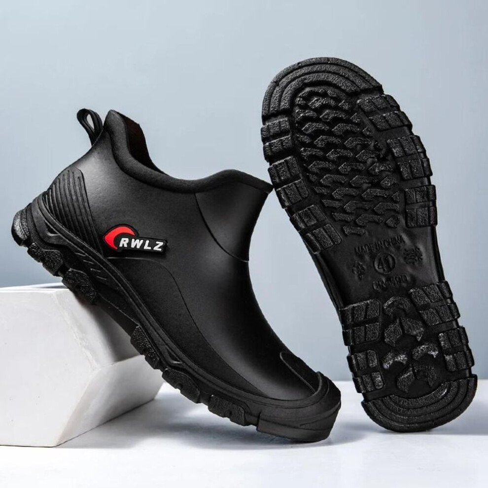 (black, 41) Rain Boots For Men Fashionable All-season Non-slip Waterproof Rubber Shoes For Fishing Work, Car Wash Wear-resistant Water Boots