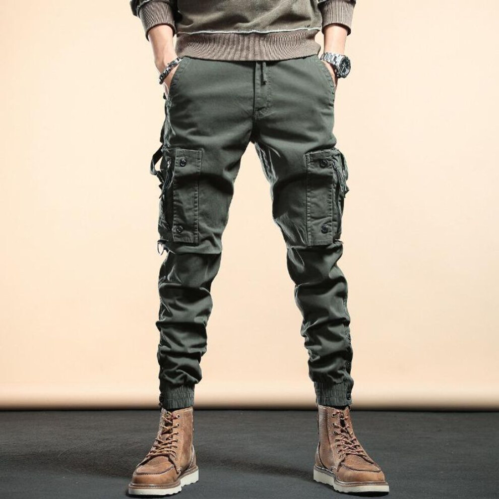 (green, 2XL) Men's Military-style Retro Multi-pocket Overalls: European & American Trendy Leggings