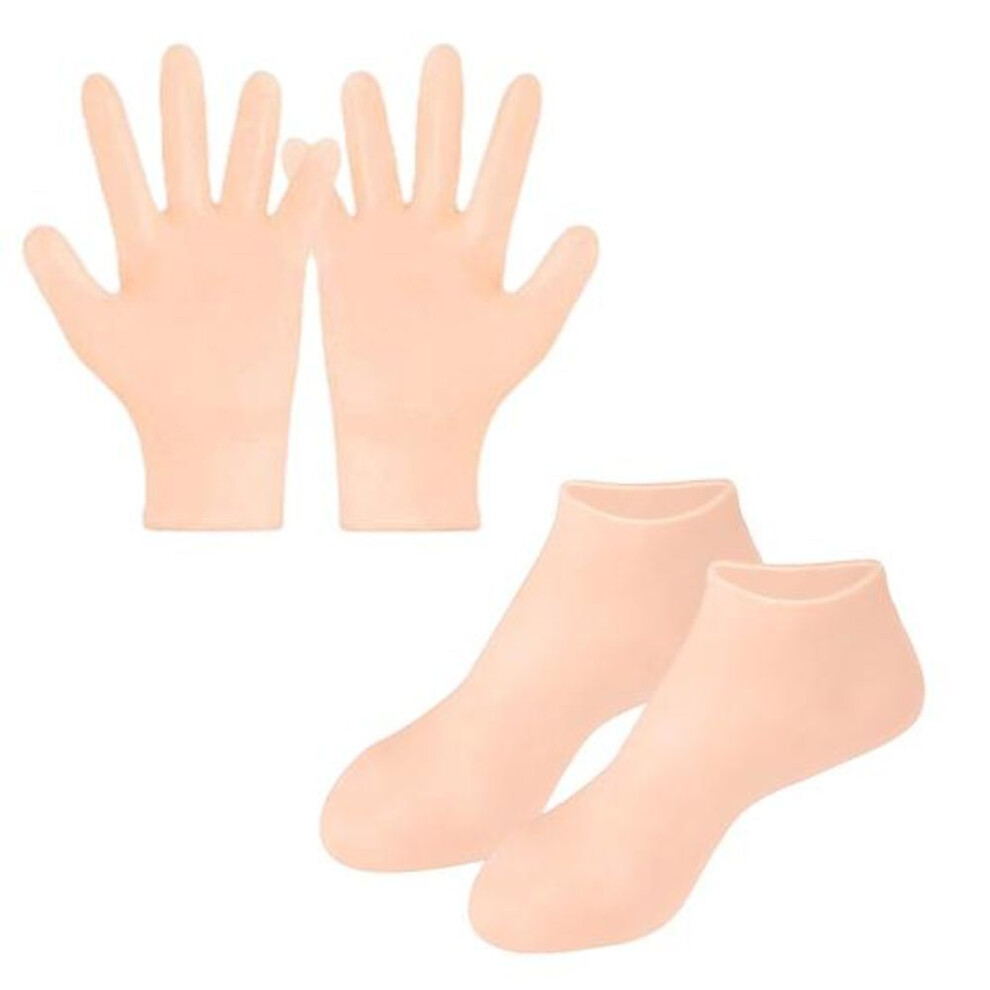 (beige) Moisturizing Glove Socks Set Dry Cracked Skin Calluses Treatment Silicone Gel Spa Gloves For Hand Foot Softening