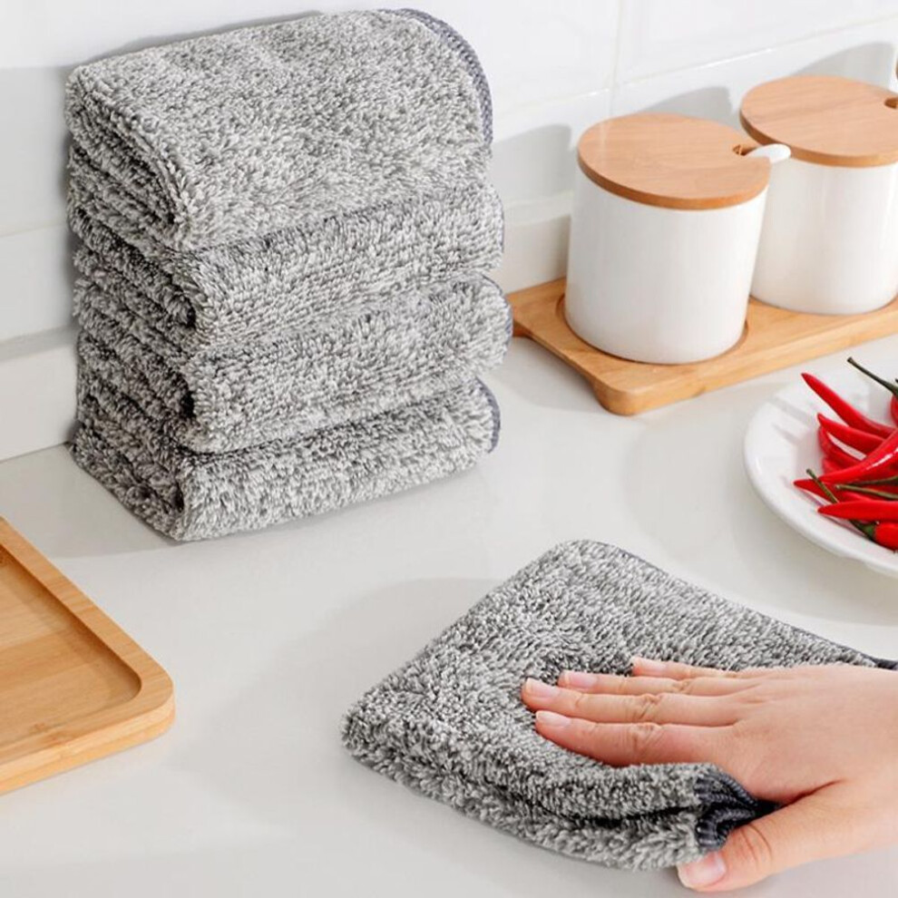 (grey, 25*25cm-10pcs) 1/5/10pcs Microfiber Kitchen Towel Set Bamboo Fier Towels For Kitchen Napkin Soft Dish Cloth Absorbent Cleaning Cloth Rags