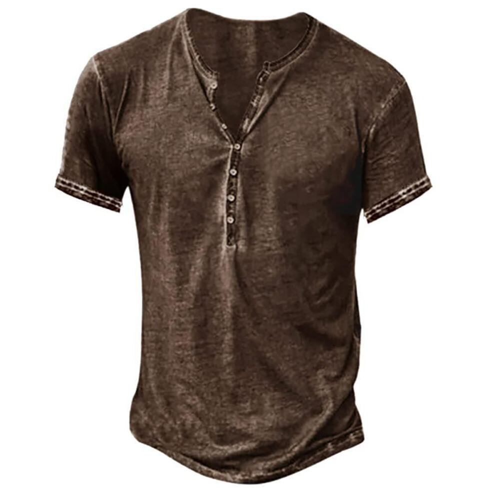 (brown, XL) 2024 New Retro V-Neck Men's Fashion Casual Short Sleeve Cardigan