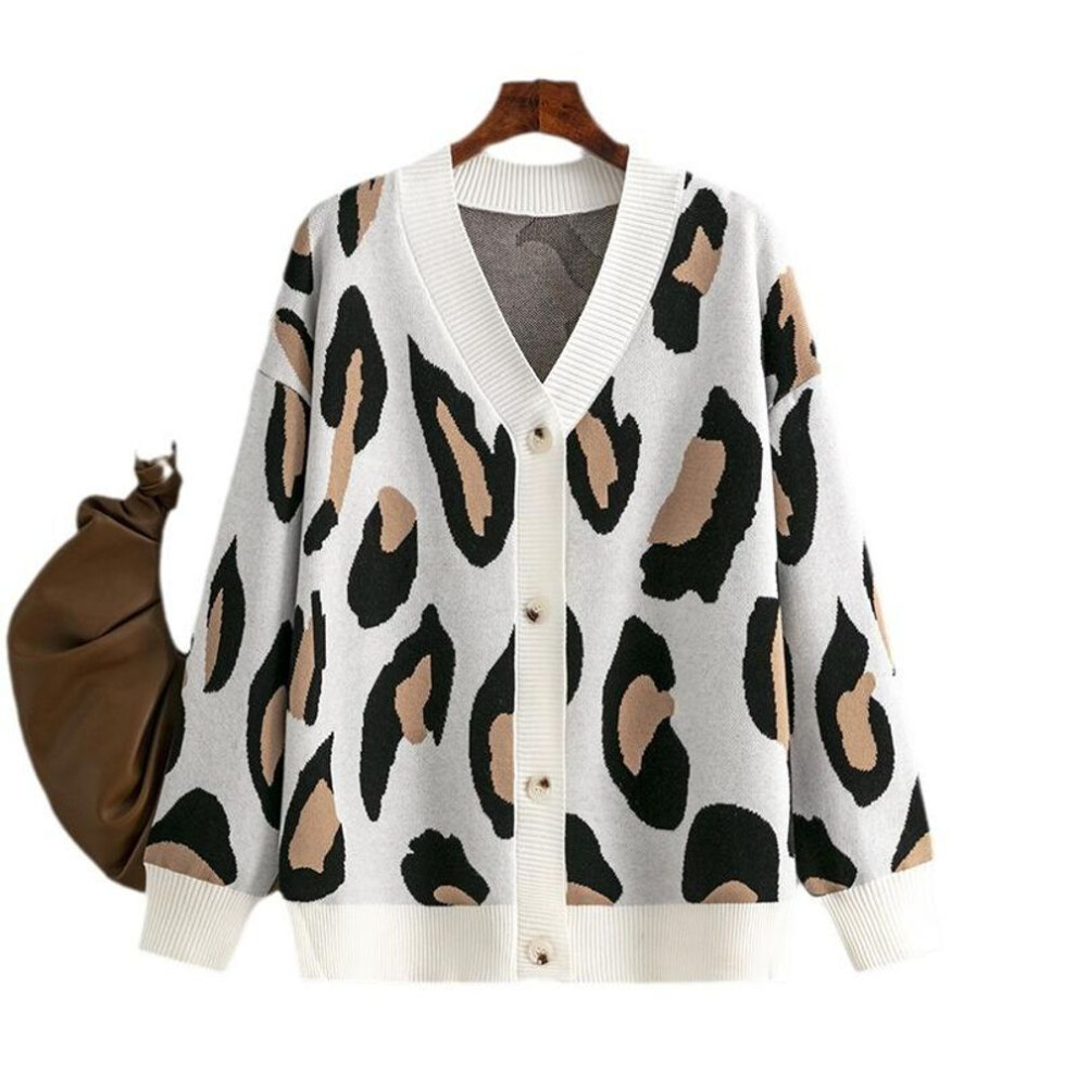 (average size, black) New Color Leopard-print Pullover Knit Sweater Women's Fashion Loose All-in-one Long-sleeved Round Neck Autumn And Winter Fashion Coat