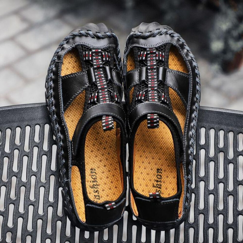 (black, 48) Summer Men's Sandals Leather Sandals Casual Shoes Men's Roman Beach Sandals Sandalias Anti Slip Outdoor Breathable Shoes
