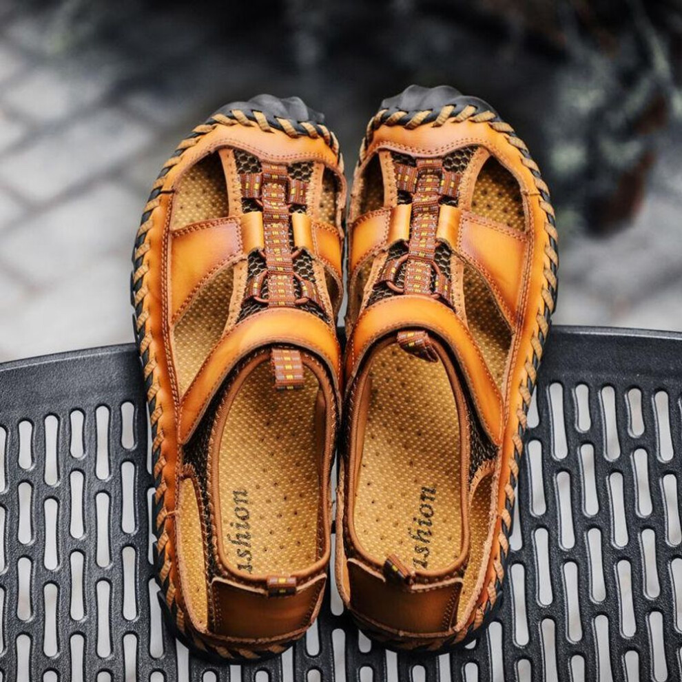 (yellow, 42) Summer Men's Sandals Leather Sandals Casual Shoes Men's Roman Beach Sandals Sandalias Anti Slip Outdoor Breathable Shoes