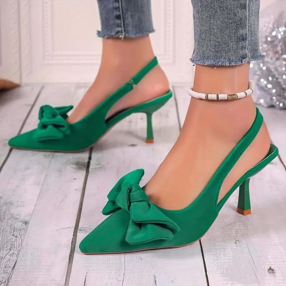 (green, 42EU/CN43) Spring Summer Women's Shoes Butterfly Knot Women Slingbacks Heels Shoes Sexy Dress Thin Heel Pointed Toe Ladies High Heels Women