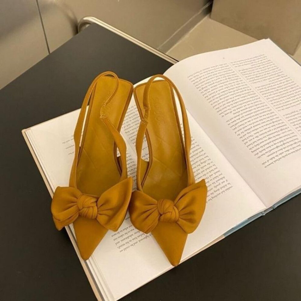 (khaki, 40EU/CN41) Spring Summer Women's Shoes Butterfly Knot Women Slingbacks Heels Shoes Sexy Dress Thin Heel Pointed Toe Ladies High Heels Women