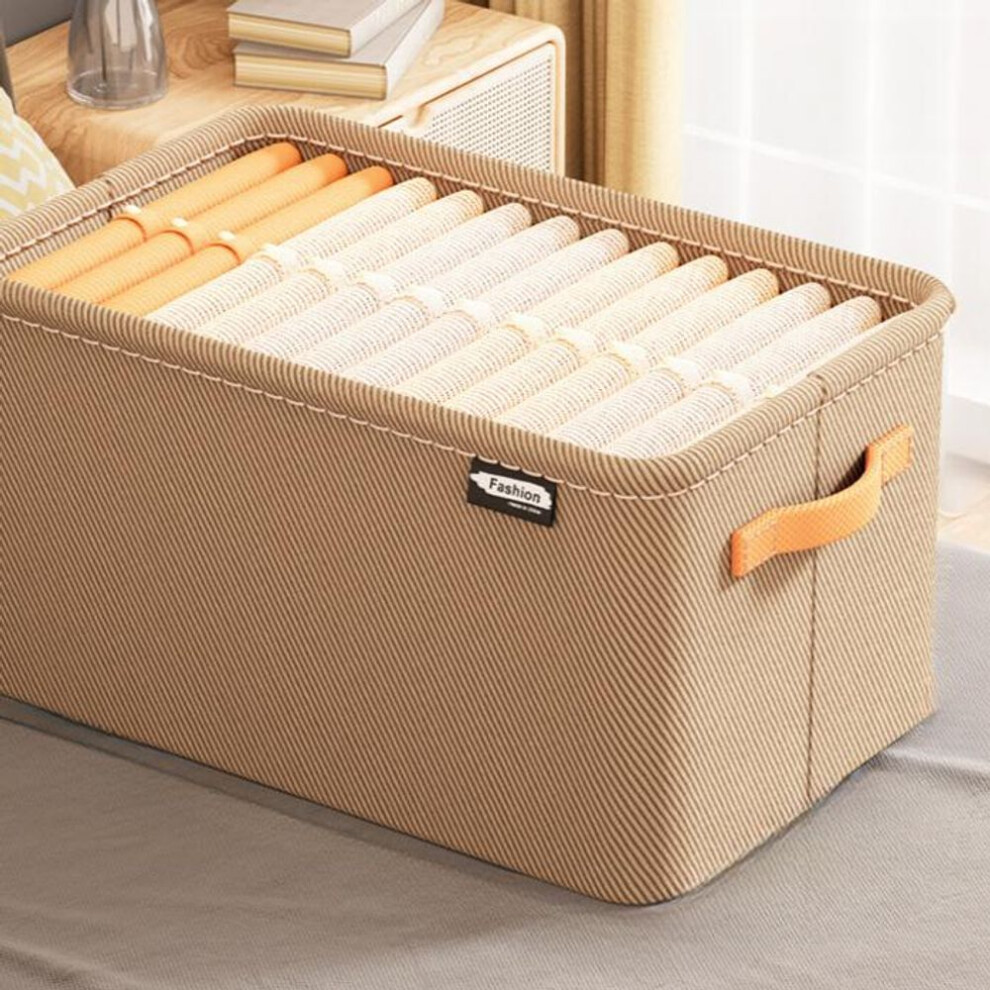 (khaki, Extra large [48*28*25CM] without bottom plate) "Thickened Steel Frame Clothing Storage Basket for Home & Dorm Use