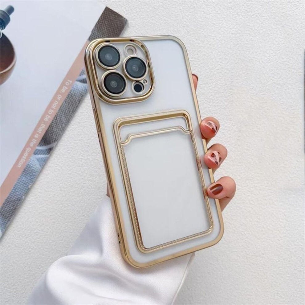 (gold, iPhone XR) Luxury Plating Frame Wallet Phone Case with Card Holder for iPhone 16 15 14 13 12 11 Pro Max 16 Plus 15 Pro 14 Pro Max Soft TPU Shockproof Case Cover