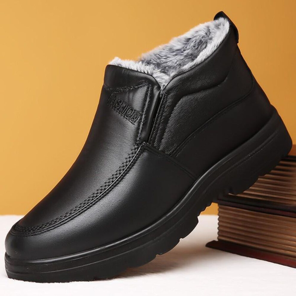 (black, 43) Men's Winter Cotton Shoes: Large Size, Plus Velvet, Warm, Thickened, Non-Slip, Waterproof for Middle-Aged and Elderly.