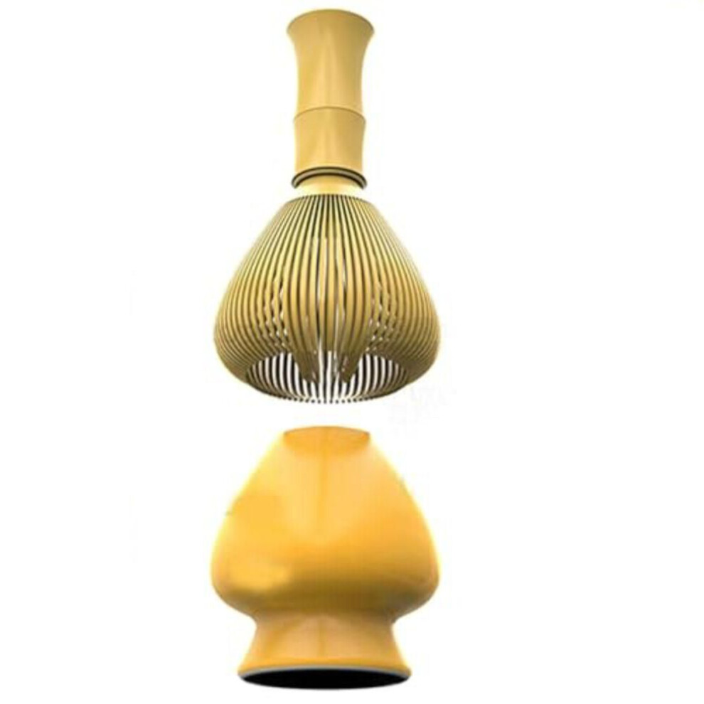 (Yellow-Set) Abs Matcha Whisk With Whisk Holder Green Tea Powder Whisk New Resin Whisk