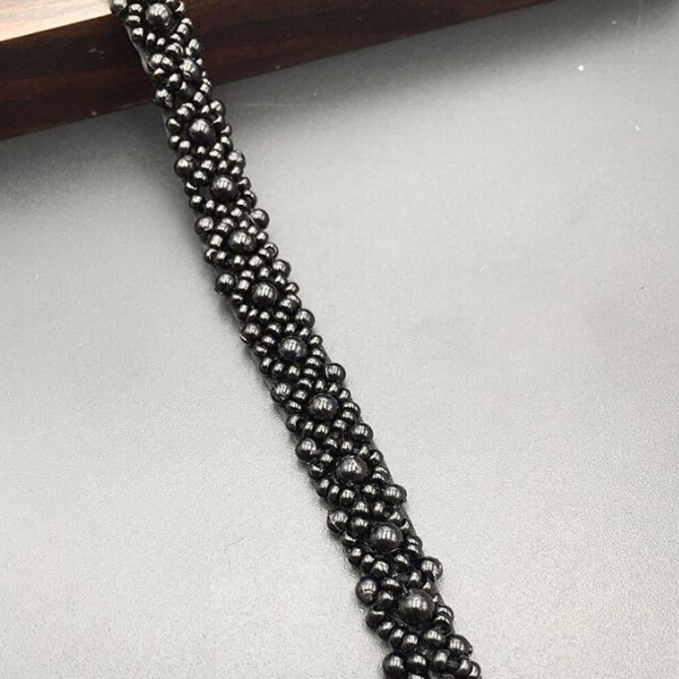 (black) Embroidered Handmade Diy Sewing Accessories Wedding Pearl Beaded Dress Decor Ribbon Lace Trim