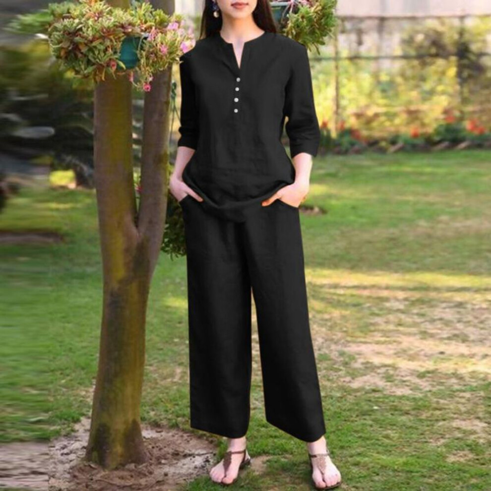 (black, XL) Zanzea Women Blouse And Pants Summer Casual Two Piece Suit Set