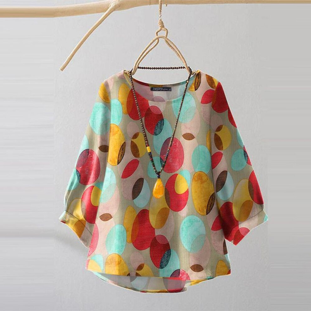 (4XL, red) ZANZEA Women Round Neck 3/4 Sleeve Casual Print Blouse