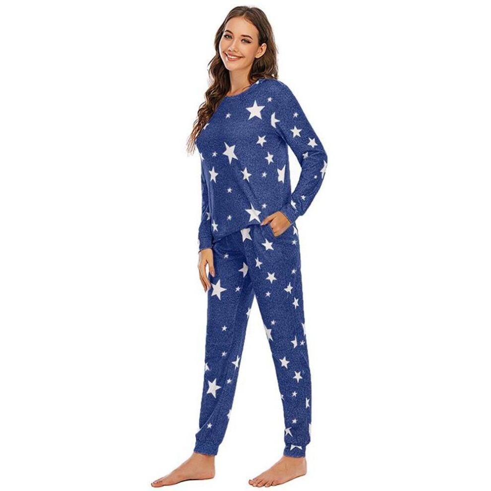 (XXL, blue) Bright Deer Women's Christmas Pajama Set Star Print Long Sleeve Top And Jogger Lounge Co-ord 2 Piece Matching Ladies Pjs Cute Cosy Sleep Casual Wear