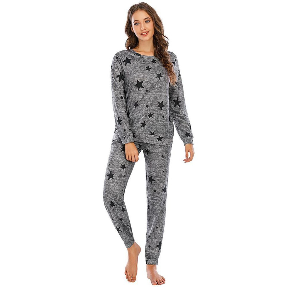 (XXL, dark grey) Bright Deer Women's Christmas Pajama Set Star Print Long Sleeve Top And Jogger Lounge Co-ord 2 Piece Matching Ladies Pjs Cute Cosy Sleep Casual Wear
