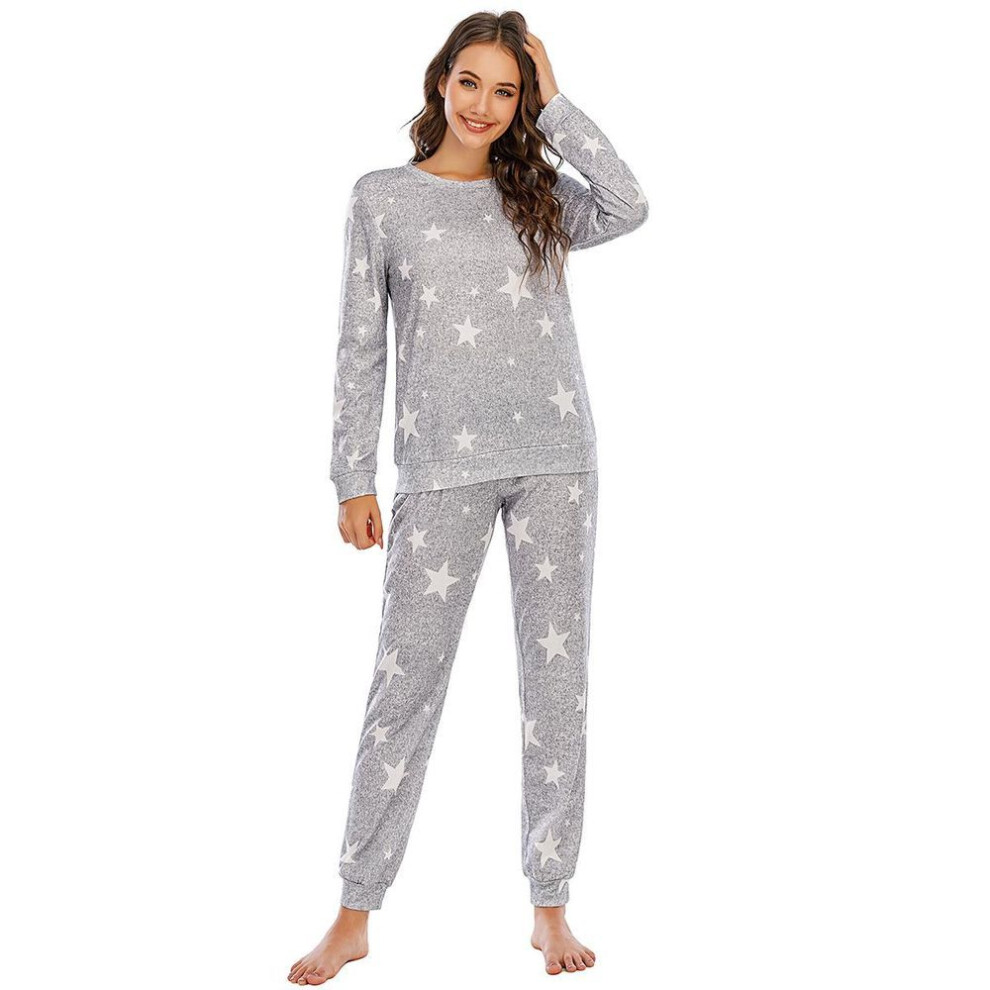 (S, grey,white) Bright Deer Women's Christmas Pajama Set Star Print Long Sleeve Top And Jogger Lounge Co-ord 2 Piece Matching Ladies Pjs Cute Cosy Sleep Casual Wear
