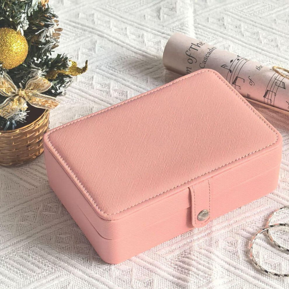 (pink, 16*11*5.5cm) Waterproof Double-layer Portable Jewelry Storage Box