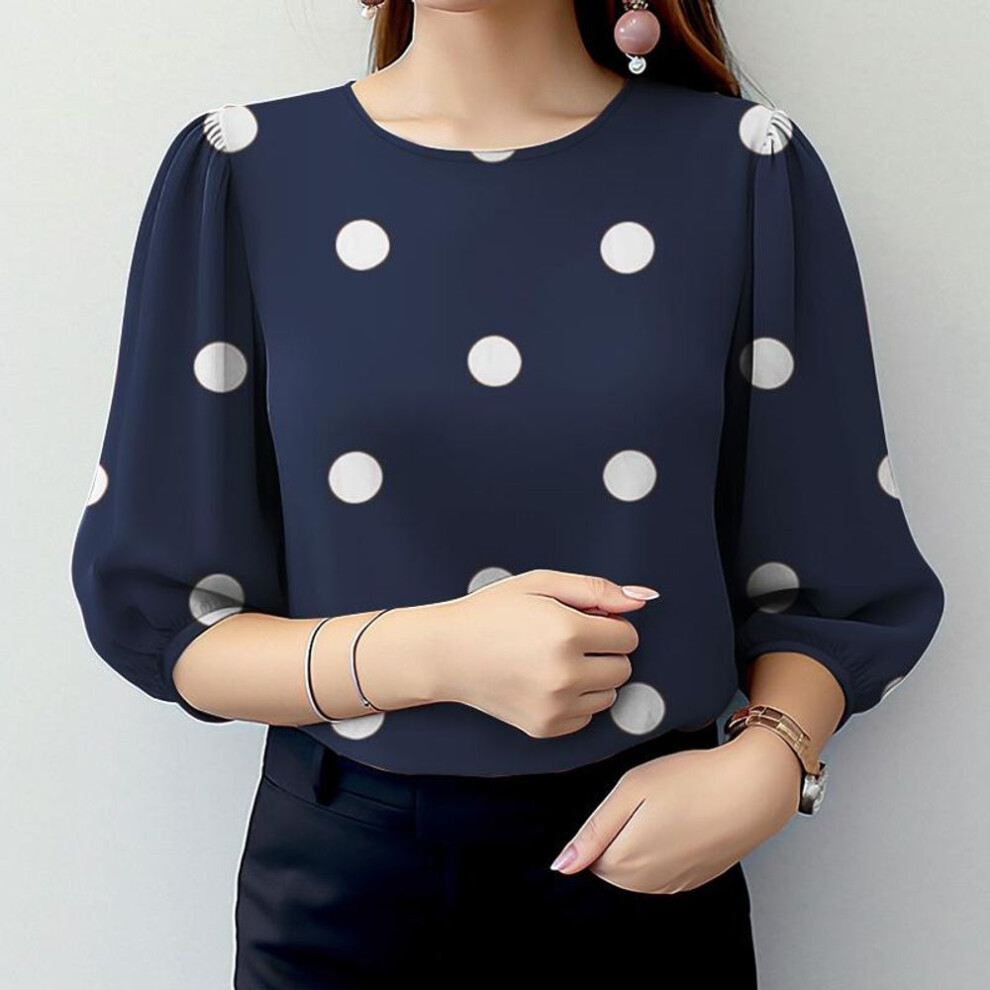 (3XL, navy) ZANZEA Womens Casual 3/4 Sleeve Loose Polka Dot Blouse