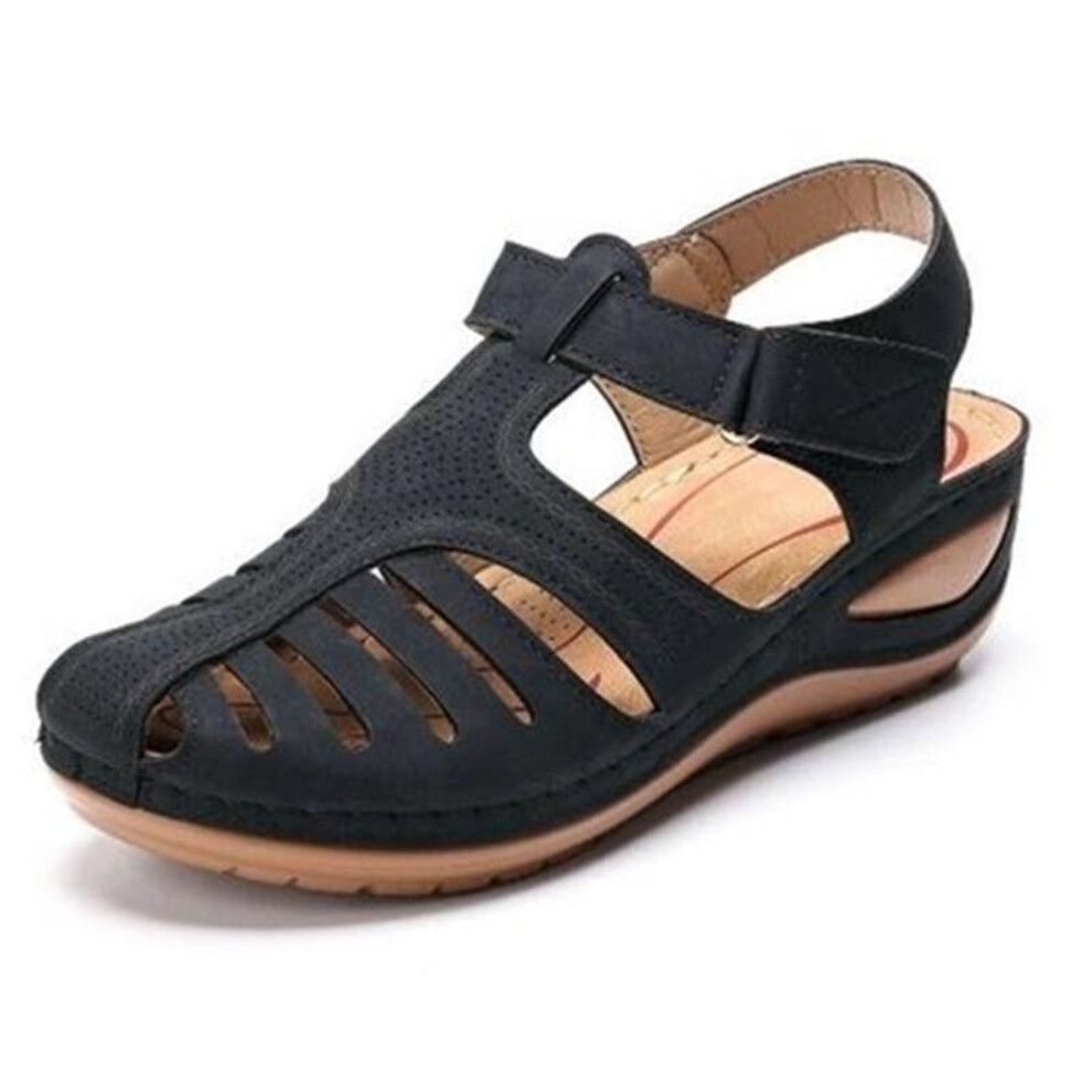 (black, 36) Summer Retro Wedge Sandals for Women Non-Slip Soft-Soled Hole Shoes Beach Shoes Ladies Brown Sandals