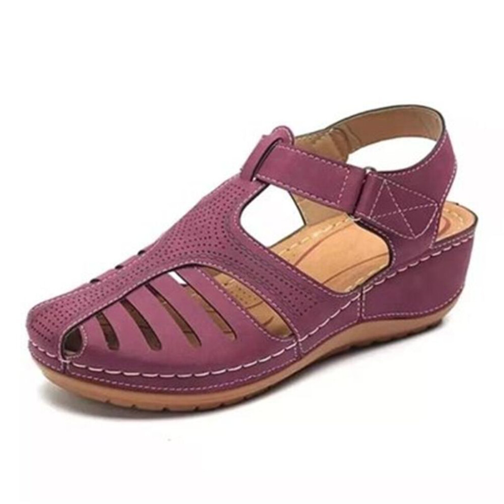 (purple, 38) Summer Retro Wedge Sandals for Women Non-Slip Soft-Soled Hole Shoes Beach Shoes Ladies Brown Sandals
