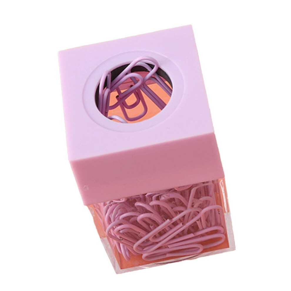 (purple) Magnetic Paperclip Dispenser Large Capacity Transparent Paper Clip Storage Organizer For Desk