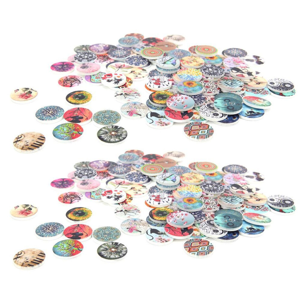 200pcs Wooden Handmade Buttons 2 Holes Round Shape Wooden Sewing Buttons For Diy Craft 20mm
