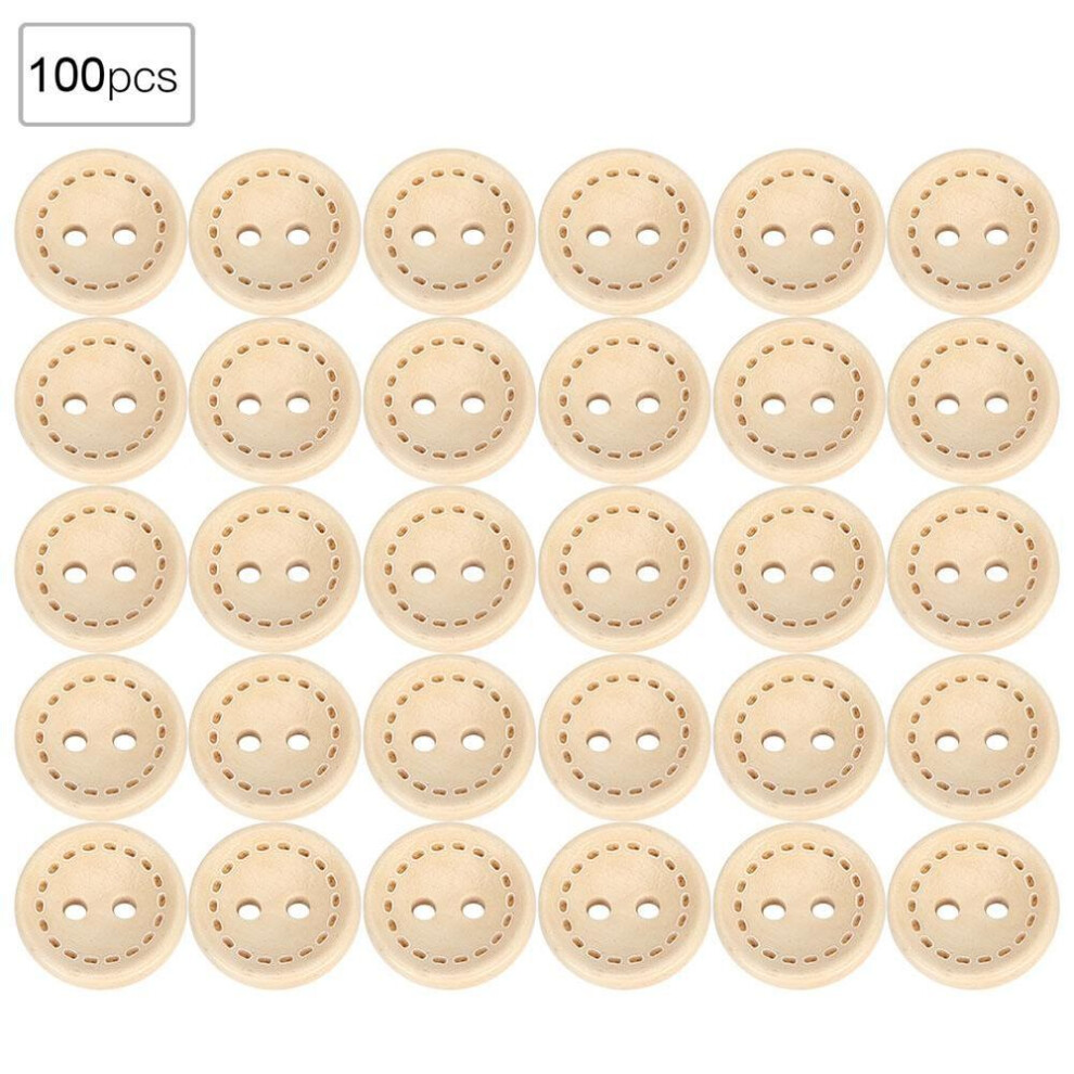 100 Pcs Wooden Buttons Circular Wood Color DIY Accessory Sewing 2-Holes Button1.5cm