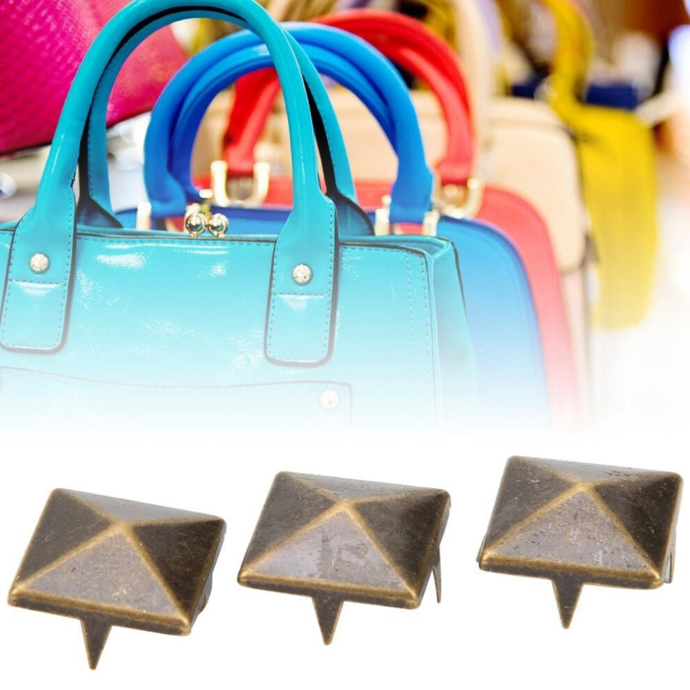 (bronze, 12mm) 100pcs Square Pyramid Punk Rivets 4 Claw Metal Studs for Bracelets Clothing Shoes HandbagSilver 12mm