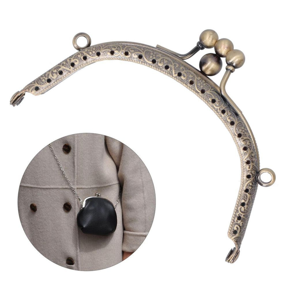 Metal Purse Frame Semicircular Embossed Retro Double Ring Antique Brass Handle 10.5cm