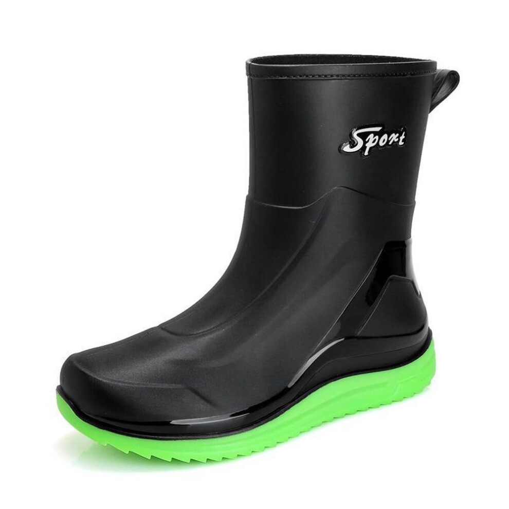 (green, 43) Men's Non-slip Mid-tube Elastic Cuff Rain Boots For Outdoor Fishing And Car Wash