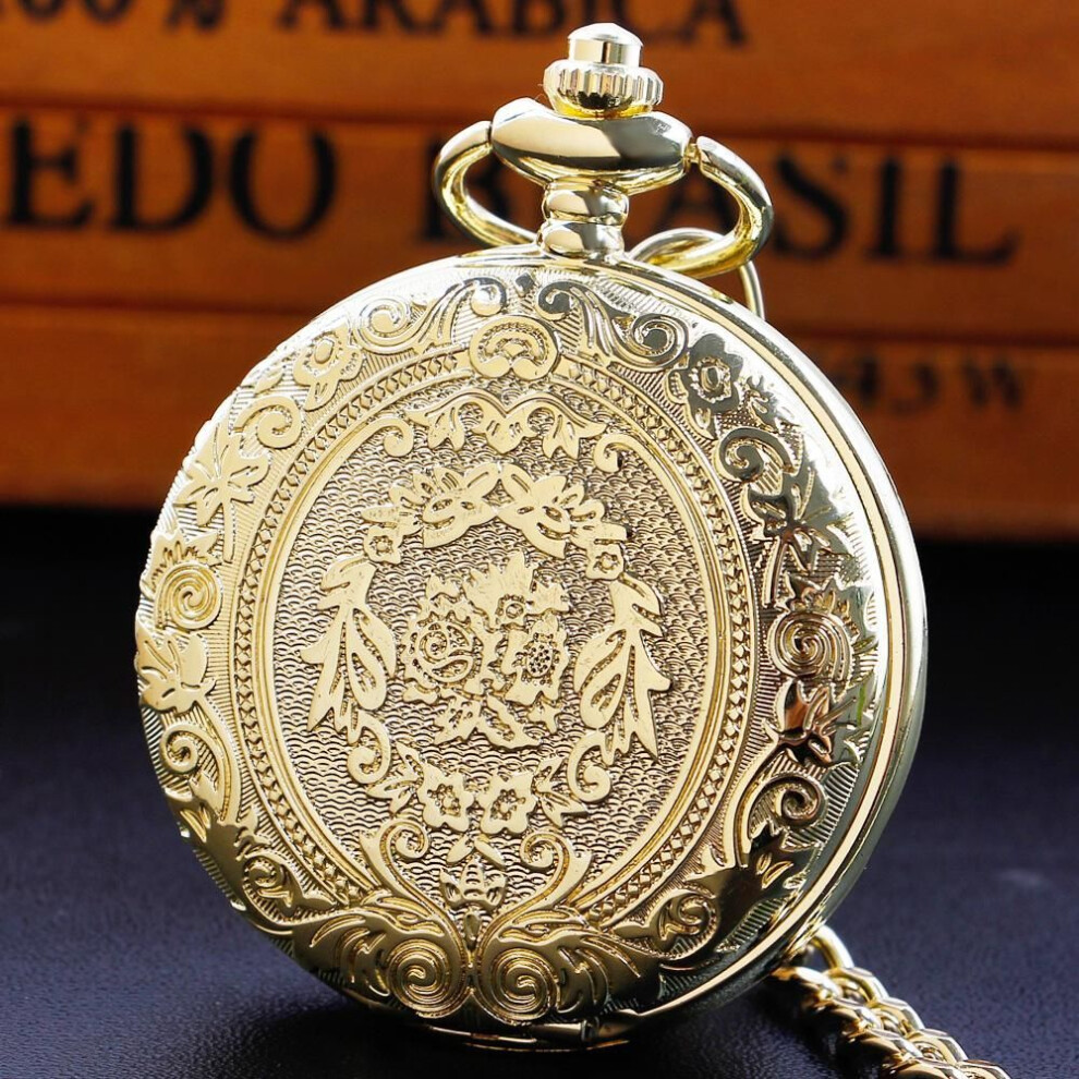 (gold) Quartz Pocket Watch Necklace Pendant Chain Jewelry Gift Steampunk Clock For Men Women