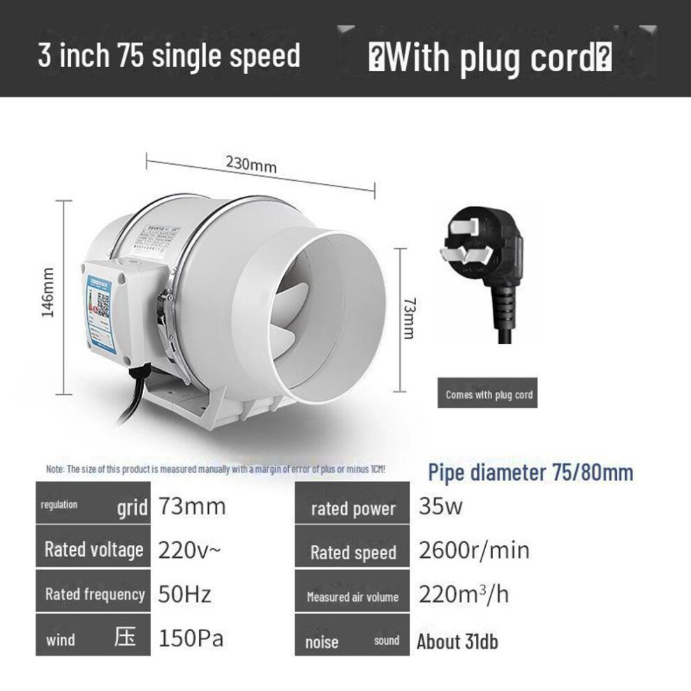 (as the picture, 3 inches 75MM) Circular Diagonal Flow Exhaust Fan - Silent Axial Ventilation For Bathroom And Kitchen