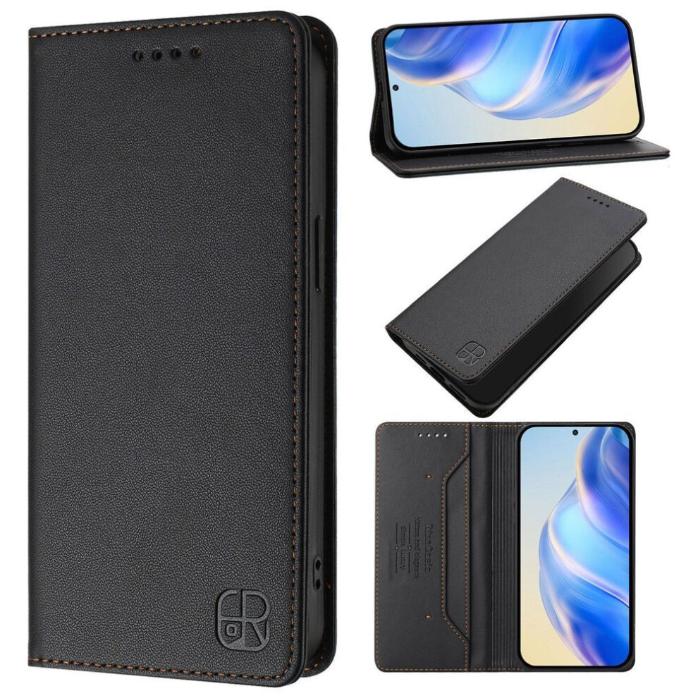 (black, Samsung Galaxy S23 Ultra) Luxury Magnetic Solid Leather Phone Wallet Case Book Kickstand For Iphone 16 15 Pro Max Samsung S25 Redmi 14c Moto E15 Oppo A60 Card Holder Flip Cover