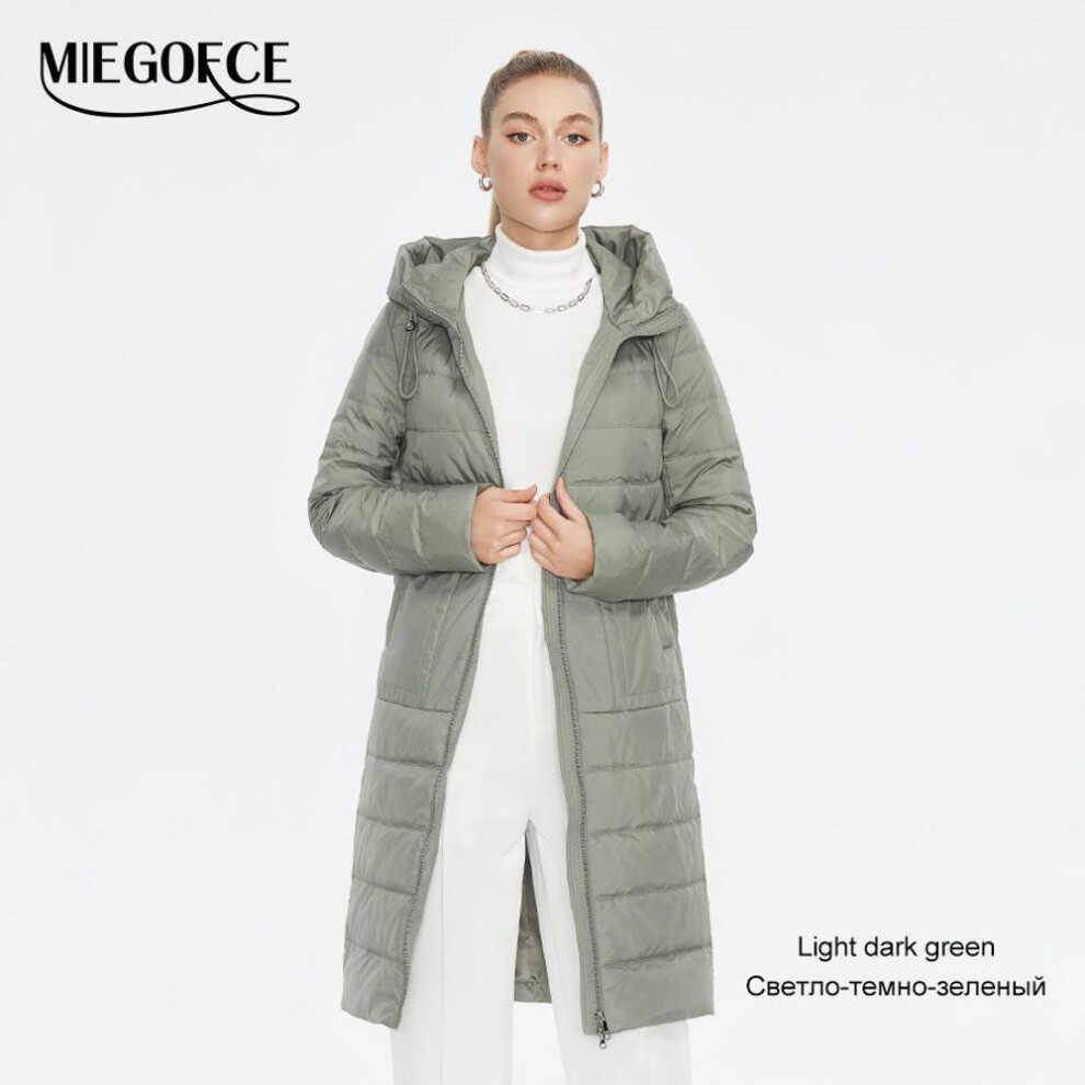 (light green, M) Miegofce Spring Autumn Women's Long Coat Long Sleeve Quilted Female Solid Color Jacket Windproof Hooded Parka C23609