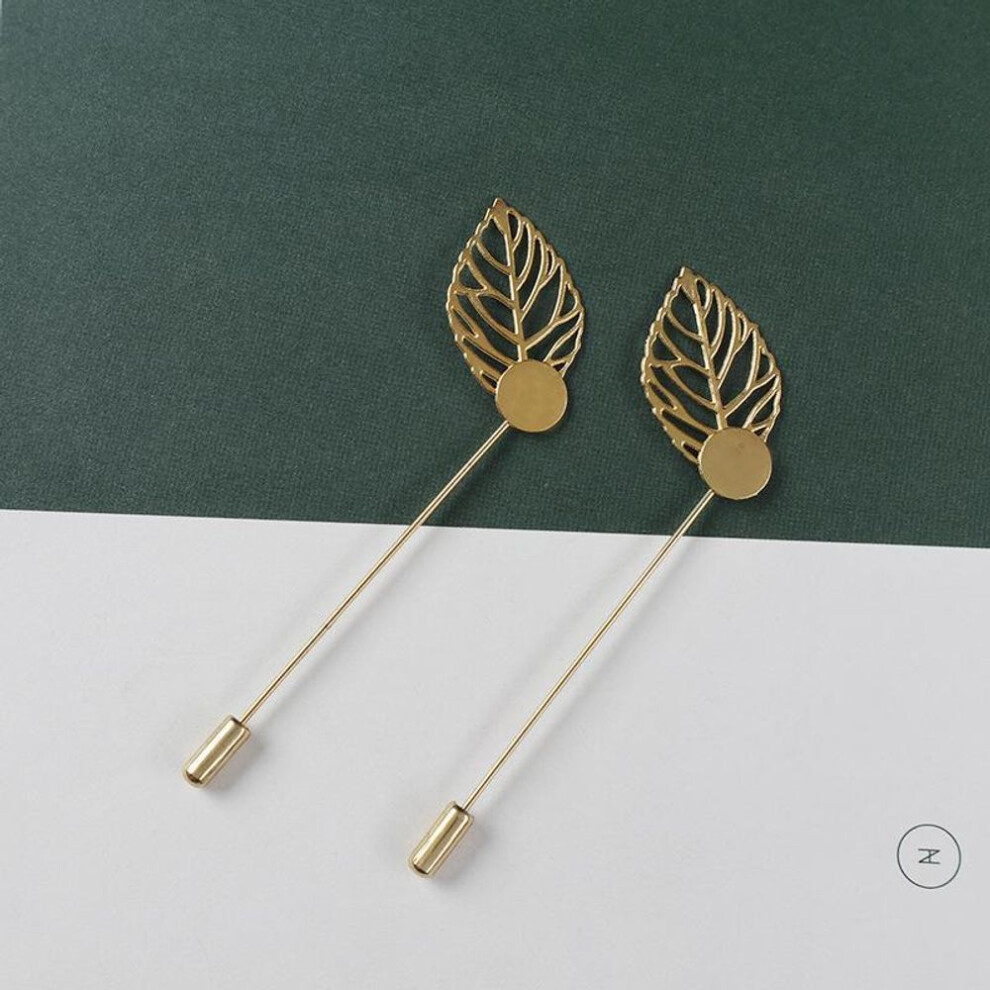 (golden, cylinder plug leaf 1) Steel Brooch Jewelry DIY Kit with Pearl Straight Pins