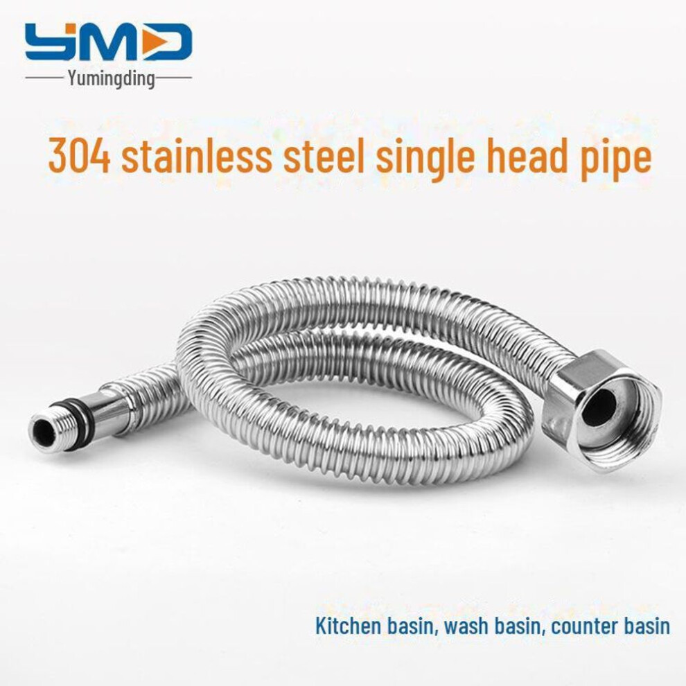 (1 meter single head pipe) 304 Stainless Steel Corrugated Faucet Inlet Hose - Pressure-resistant, Explosion-proof, Single Head