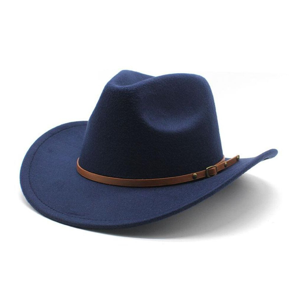 (navy blue, M?56-58cm?) Western Cowboy Hat Felt Hat Ethnic Style Men'S And Women'S Tibetan Upturned Edge Hat
