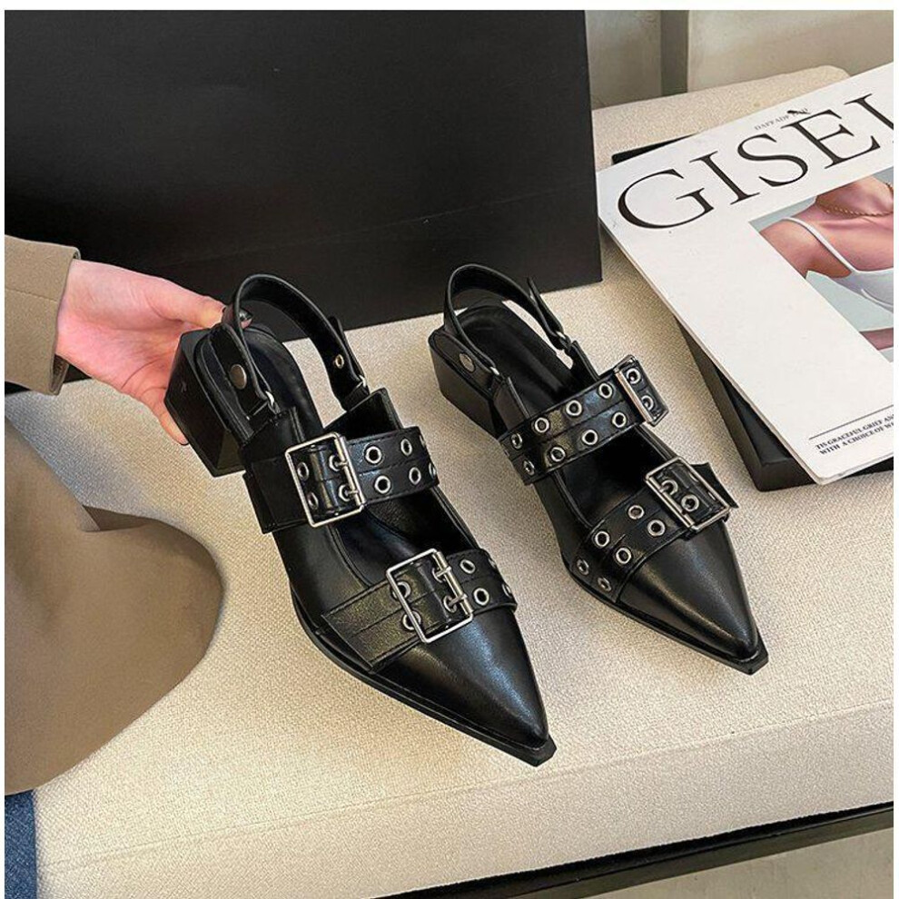 (black, 36) 2024 Spring/Summer Retro French-Style Pointed Mary Jane Heels for Women