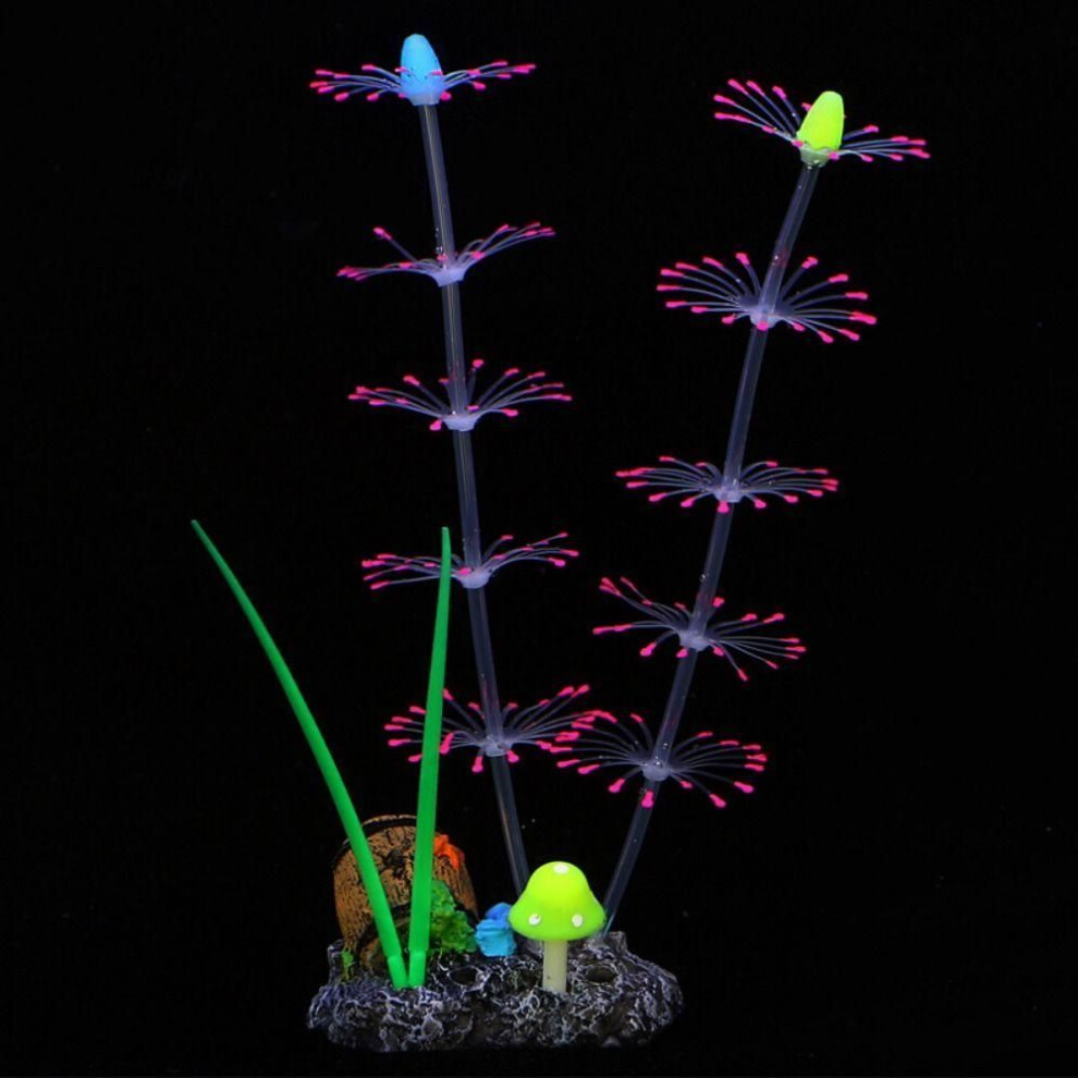 (pink) Decorative Silicone Water Grass Fluorescent Artificial Coral Simulation Aquatic Plants  Fish Tank