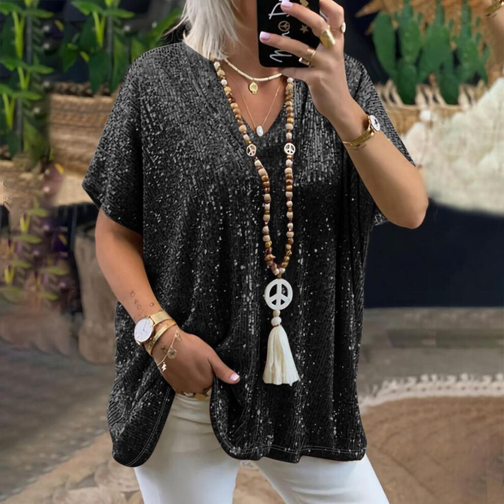 (XXL, black) Sequin Tank Tops For Women Sleeveless Shiny Party Shirts Sequin T Shirt