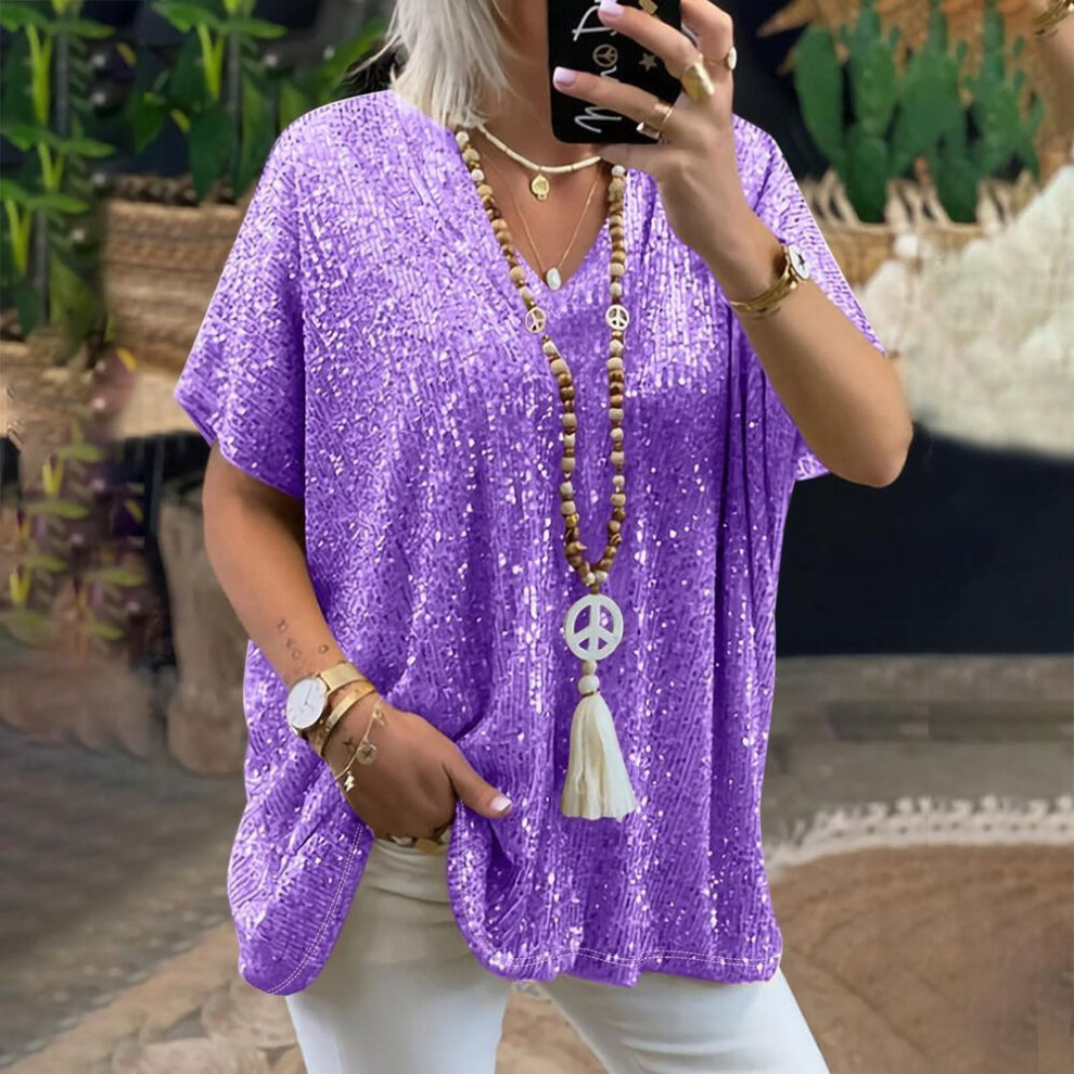 (S, purple) Sequin Tank Tops For Women Sleeveless Shiny Party Shirts Sequin T Shirt