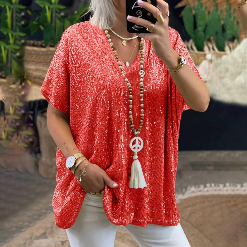 (S, red) Sequin Tank Tops For Women Sleeveless Shiny Party Shirts Sequin T Shirt