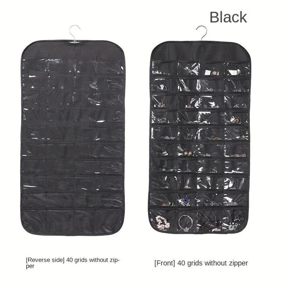 (black) Wall Mount Jewelry Rack Large Capacity Closet Jewelry Organizer Bag Hanging Multipurpose Storage Household Storage Organization