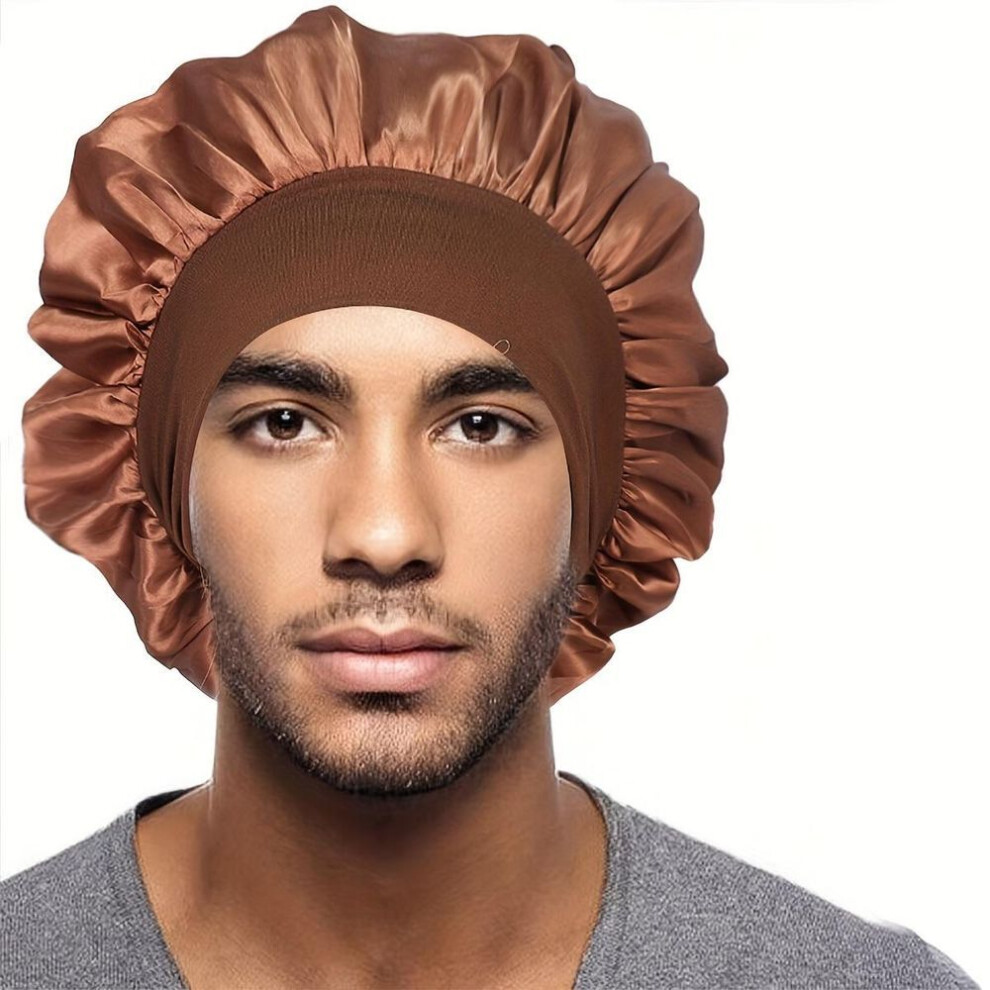 (coffee) Satin Night Hair Cap Women's Solid Sleeping Hat Sleep Care Bonnet Nightcap For Women Unisex Cap