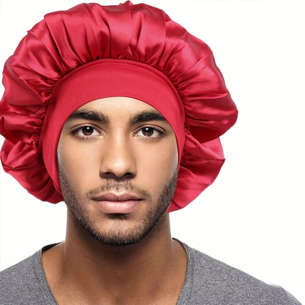 (red) Satin Night Hair Cap Women's Solid Sleeping Hat Sleep Care Bonnet Nightcap For Women Unisex Cap