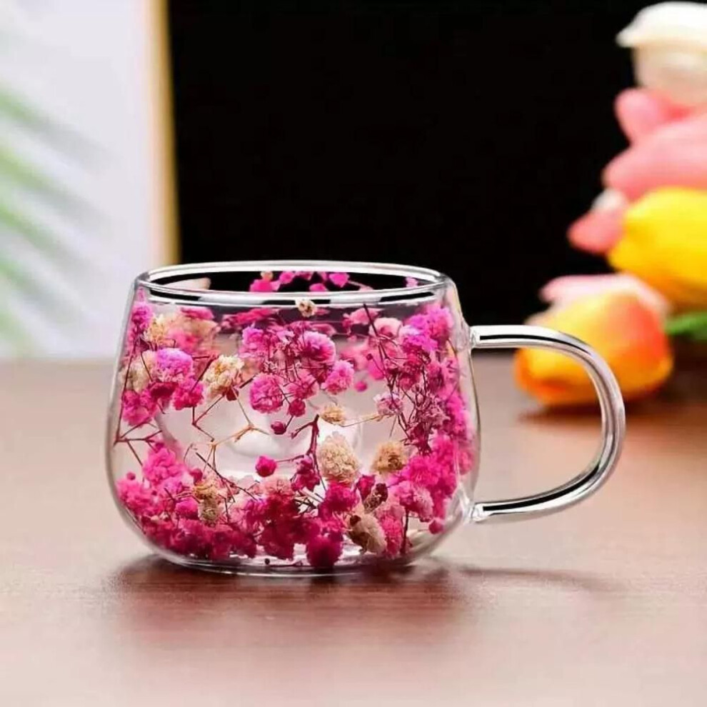 (Style 1) Coffee Tea Cup Double Wall Mug Milk Mug Clear Glass Cup Creative Dried Flower Glass Cup  Restaurant