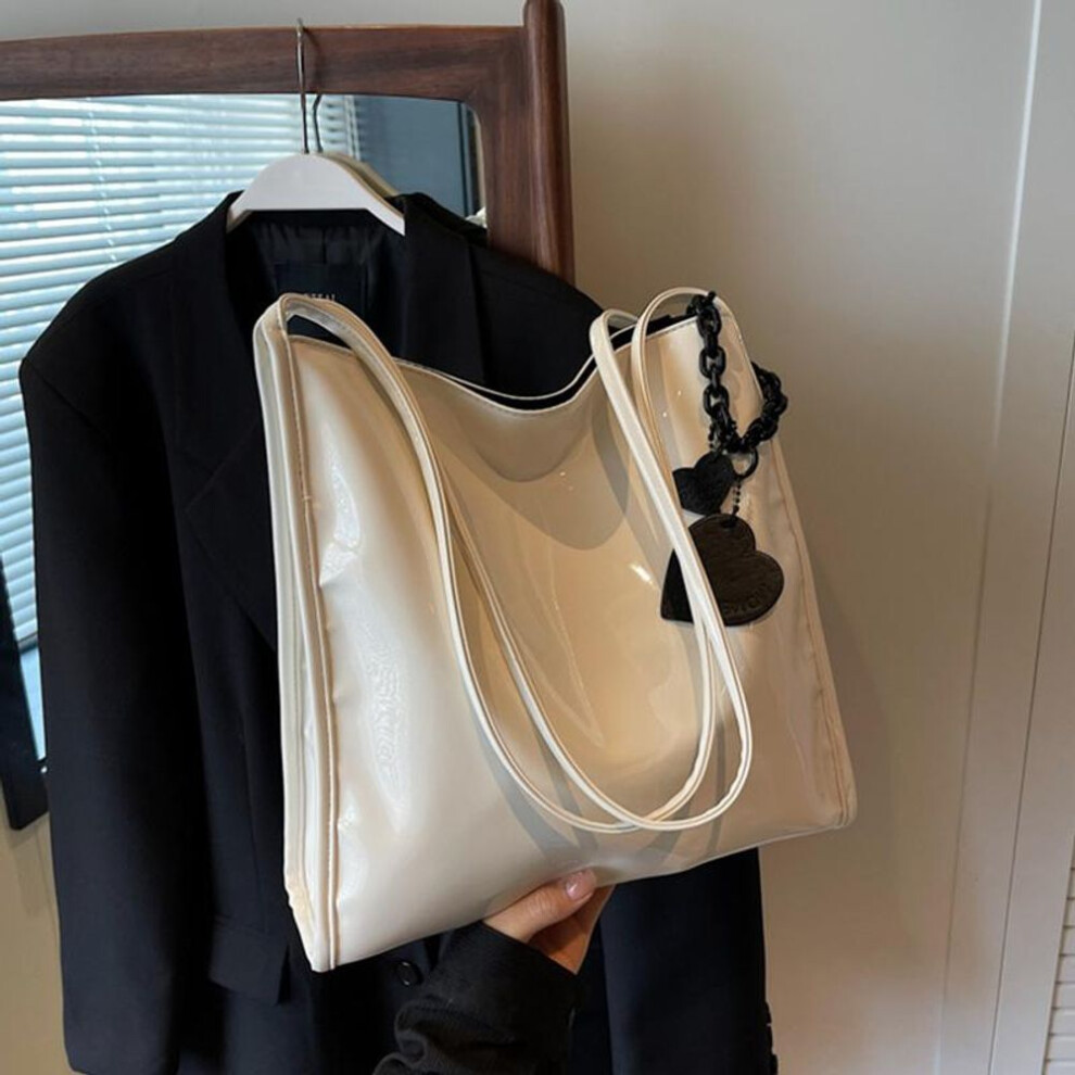 (white, 31x10x29cm) Solid Color Patent Leather Women Fashion Shoulder Bag Ladies Simple Luxury Handbag Purse Casual Travel Shopping Totes