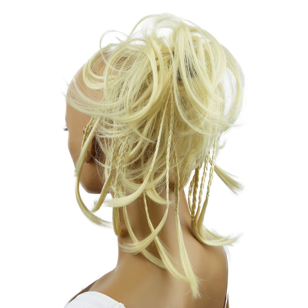 Caisha Unisex Silver Jumbo Scrunchie Braided Updo Wavy Messy Bun Hairpiece Platinum Blonde G3d
